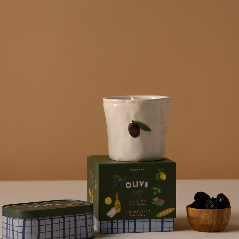 Paddywax Bistro Fig & Olive Tin Scented Candle, Driftwood & Fig Leaf