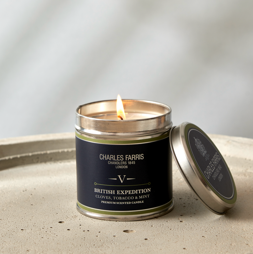 Charles Farris British Expedition Scented Tin Candle, Cloves, Tobacco and Mint Tea