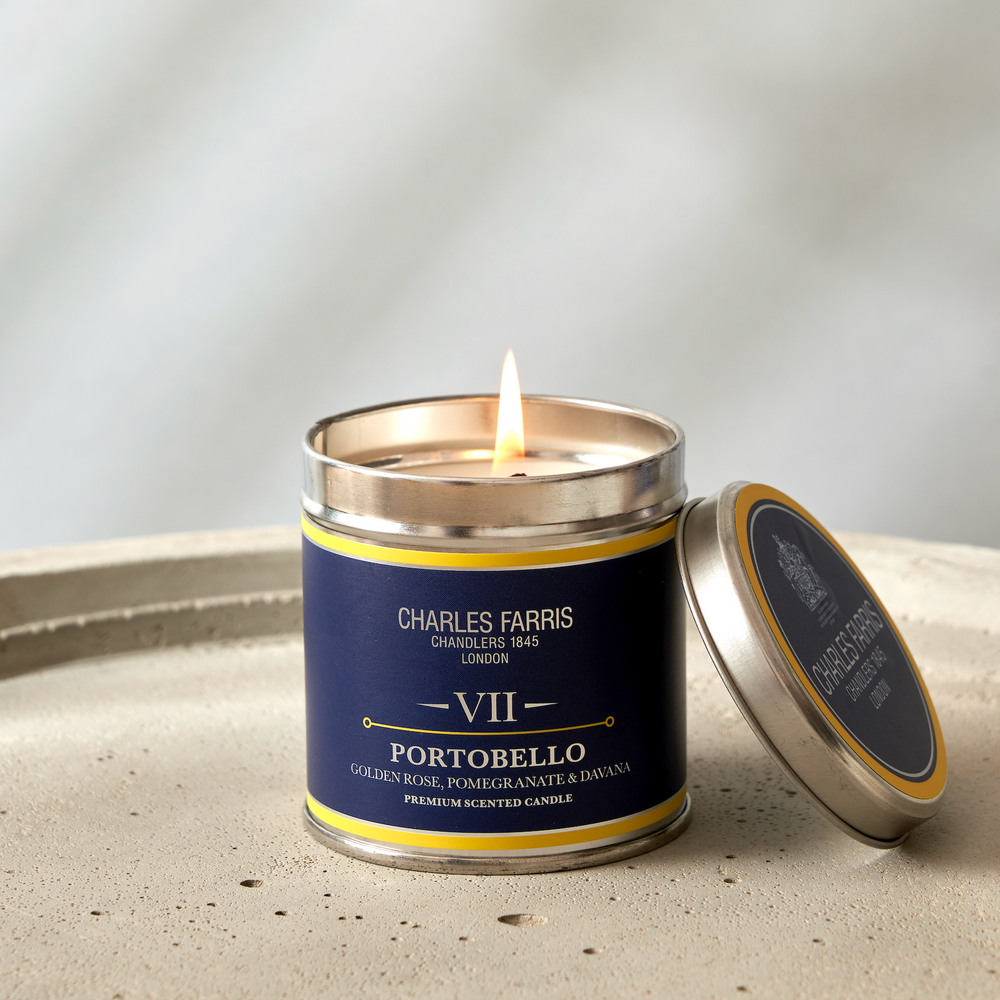 Charles Farris Portobello Scented Tin Candle, Golden Rose, Pomegranate & Davana
