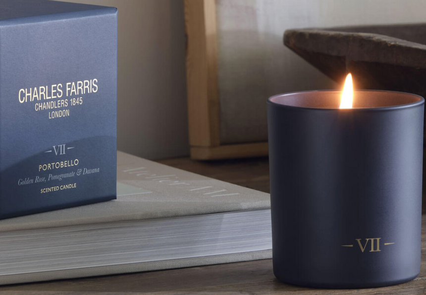 Charles Farris Portobello Scented Candle, Golden Rose, Pomegranate & Davana