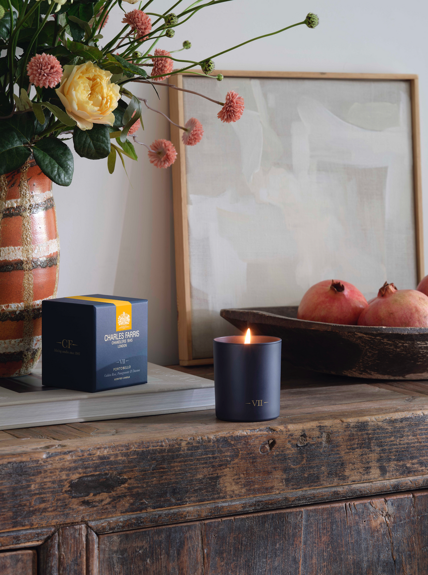 Charles Farris Portobello Scented Candle, Golden Rose, Pomegranate & Davana