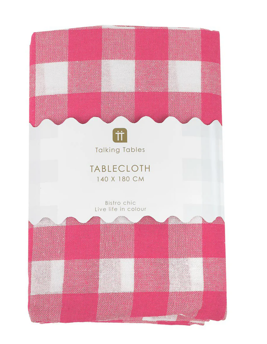 Talking Tables Bon Appetit Gingham Cotton Tablecloth, Raspberry