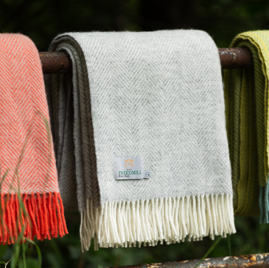 Tweedmill Fishbone Pure New Wool Throw, Silver Grey