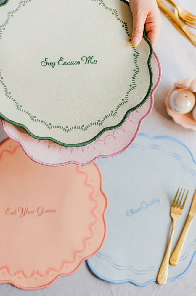 Yvonne Ellen Slogan Embroidered Placemats ( Set Of 4)