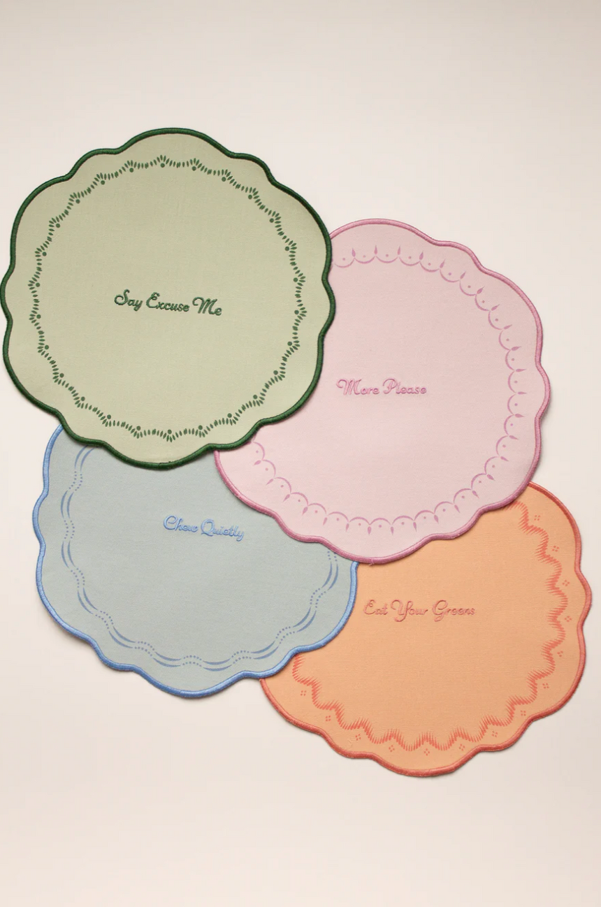 Yvonne Ellen Slogan Embroidered Placemats ( Set Of 4)