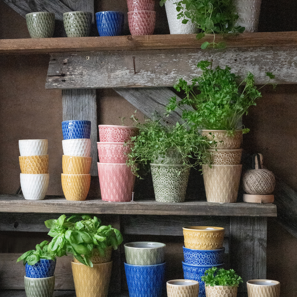 Wikholm Veda Ceramic Mini Plant Pots, Green (Set Of 3)