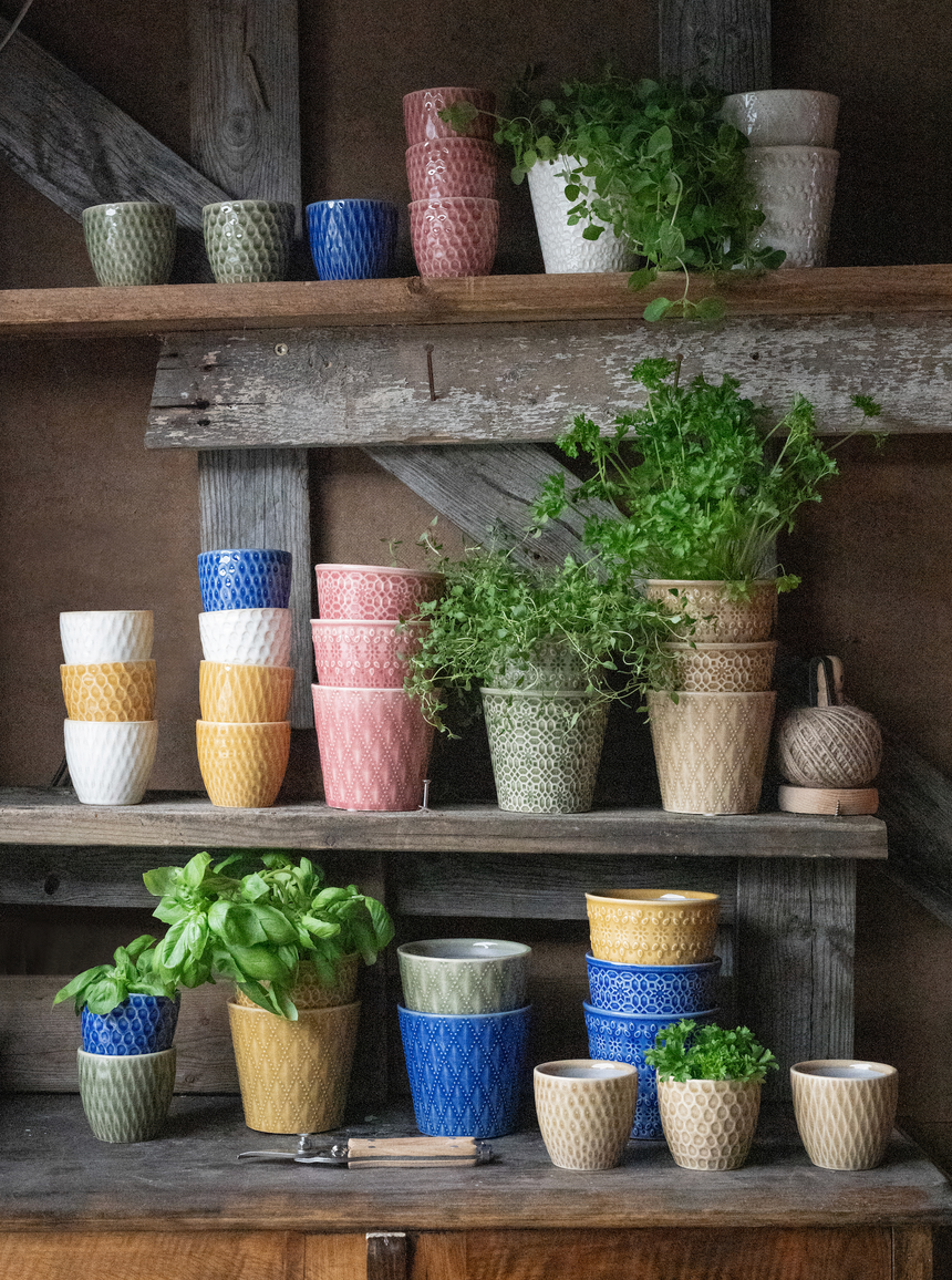 Wikholm Veda Ceramic Mini Plant Pots, Green (Set Of 3)