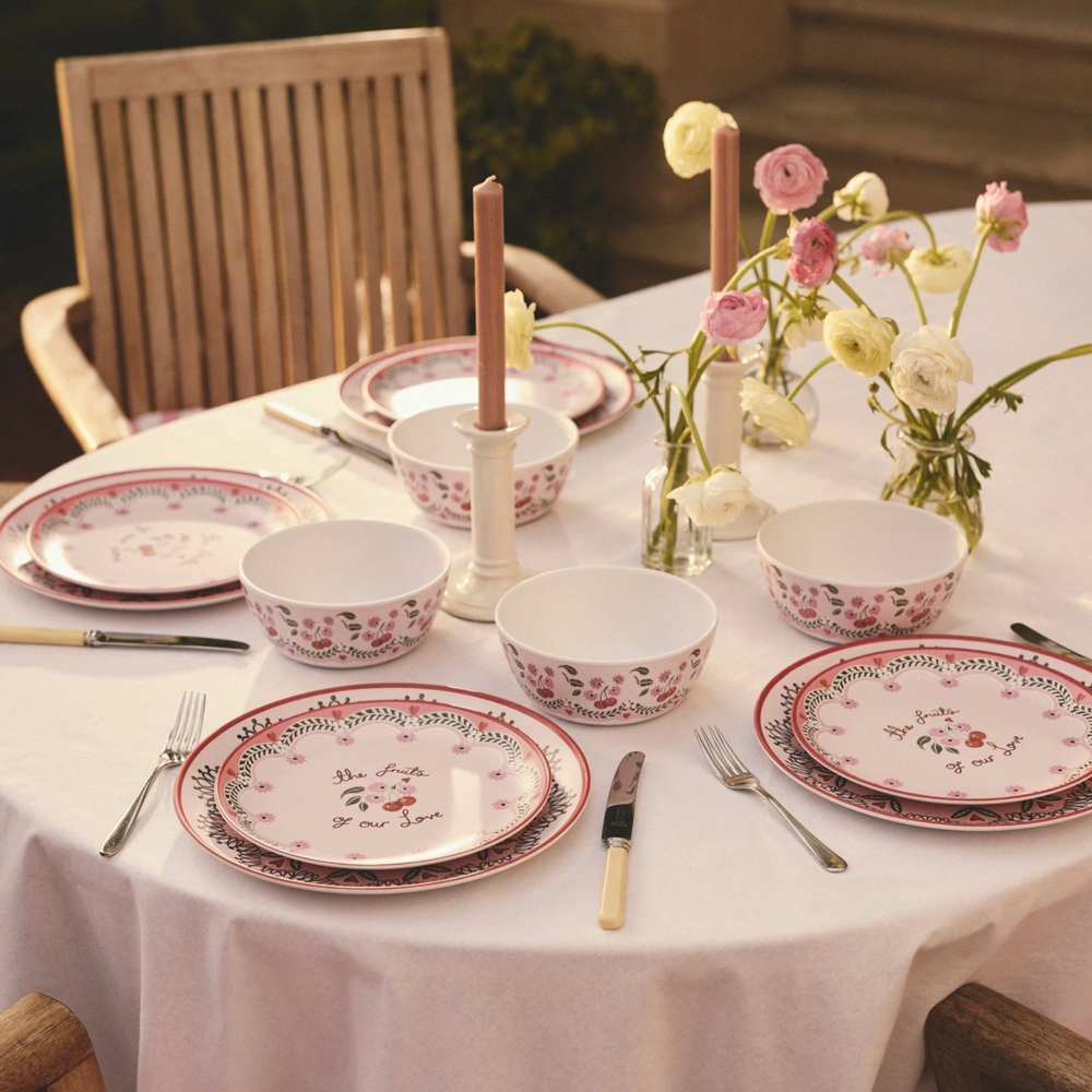 Cath Kidston Cherry  Melamine Picnic Dinner Plates (Set Of 4)