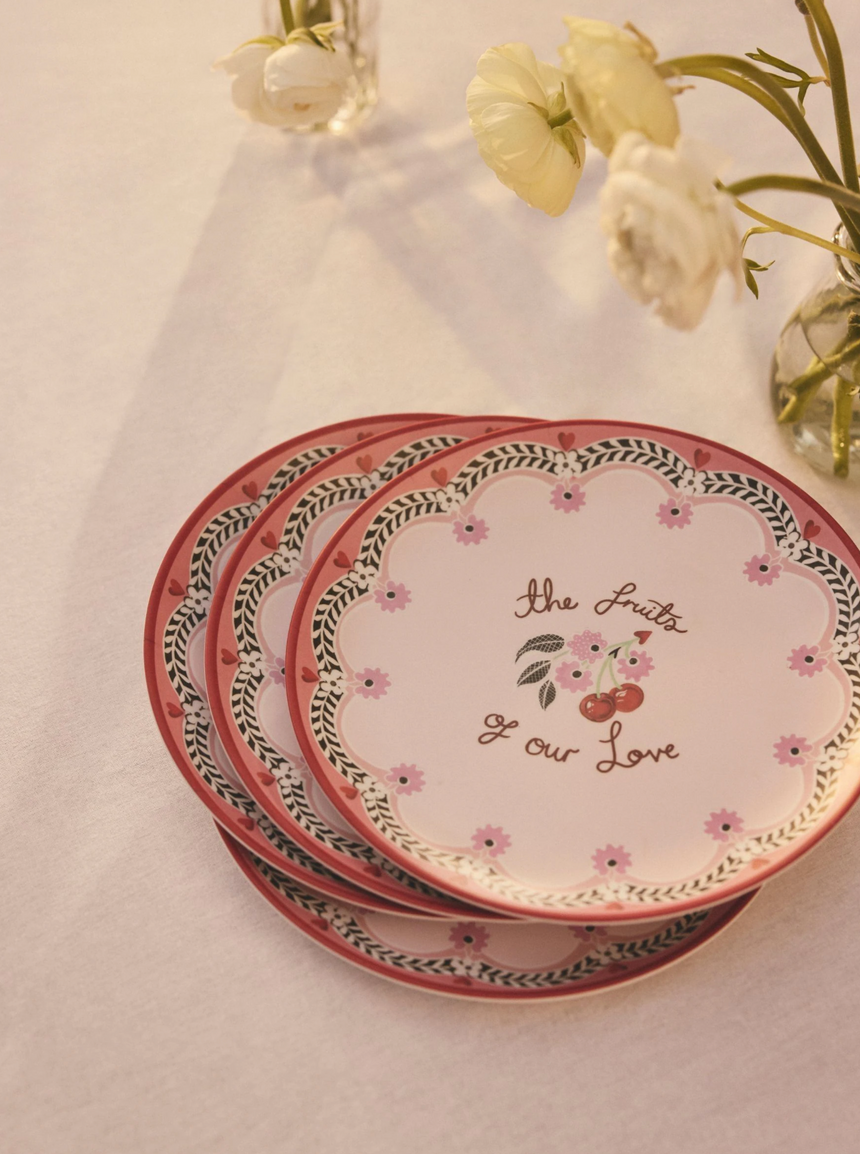 Cath Kidston Cherry  Melamine Picnic Side Plates (Set Of 4)