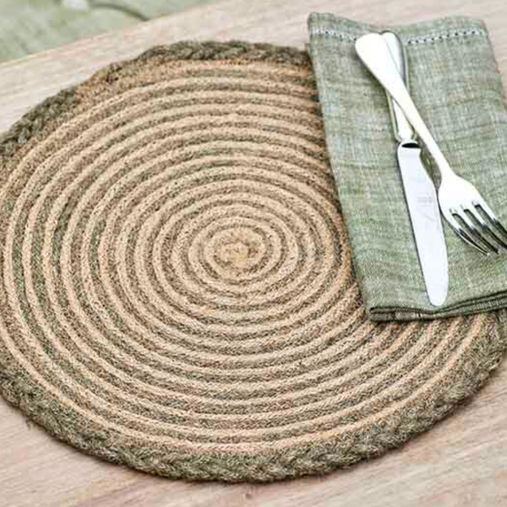 Walton & Co Circular Plaited Jute Placemat, Olive