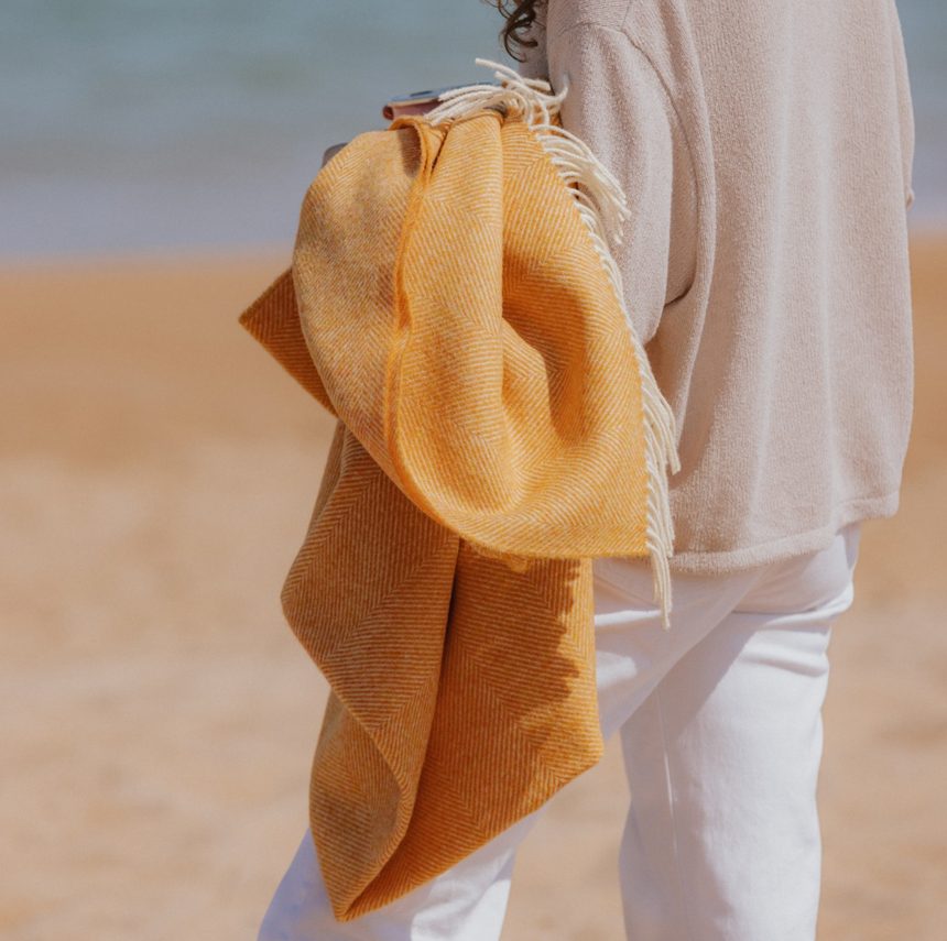 Bronte By Moon Herringbone Pure New Wool Throw, Pumpkin Spice
