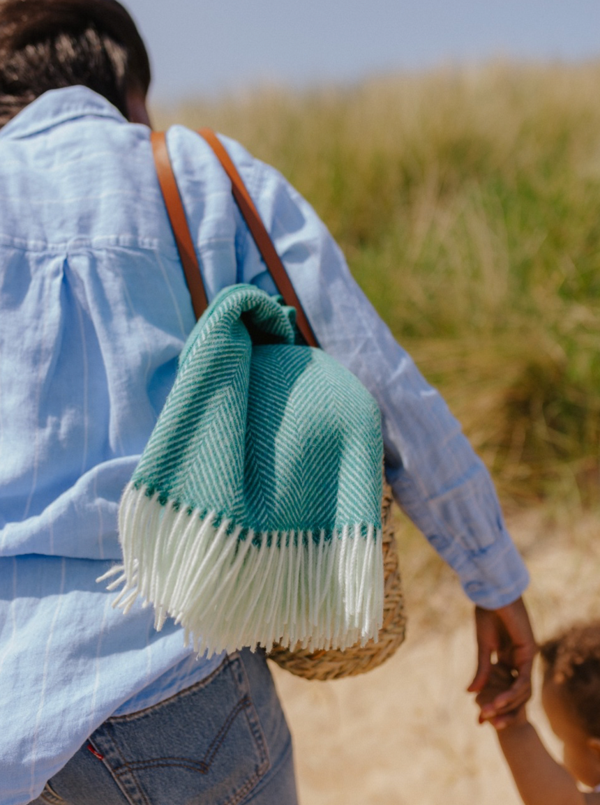 Bronte By Moon Herringbone Pure New Wool Throw, Aqua