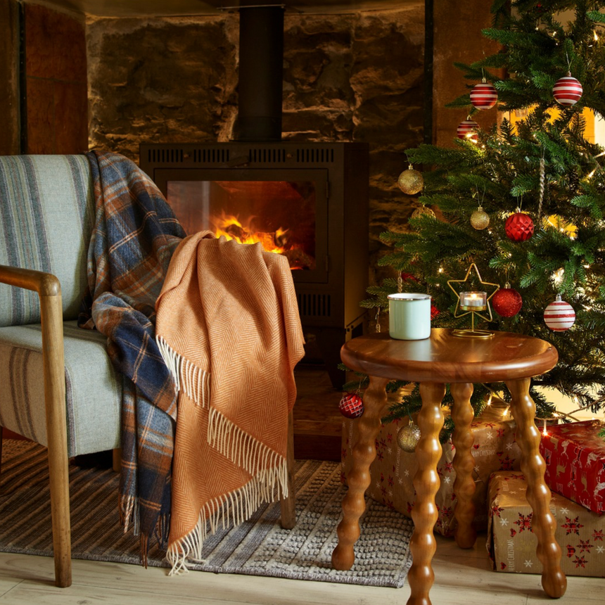 Bronte By Moon Herringbone Pure New Wool Throw, Pumpkin Spice