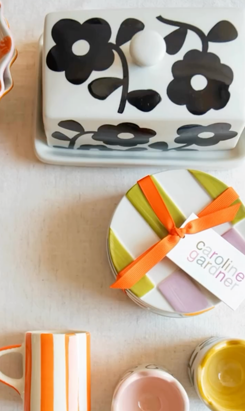 Caroline Gardner Monochrome Flowers Butter Dish