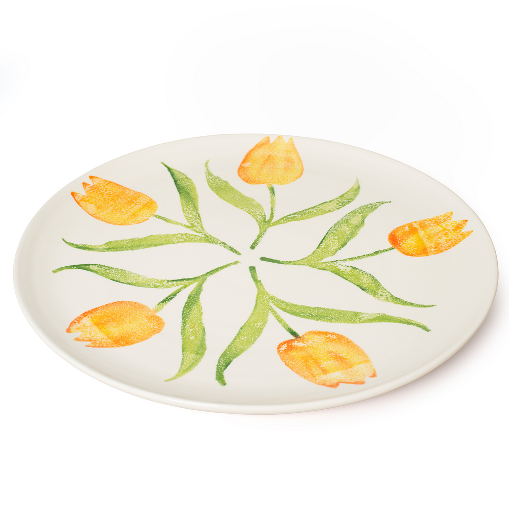 Bliss Home Yellow Tulip Rimmed Round Serving Platter