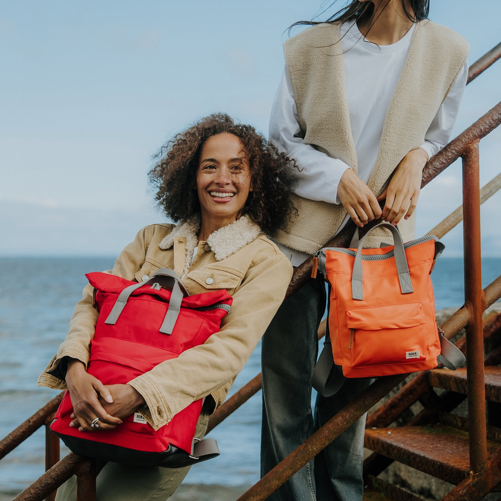Roka London Canfield B Sustainable Nylon Rucksack, Chilli Oil