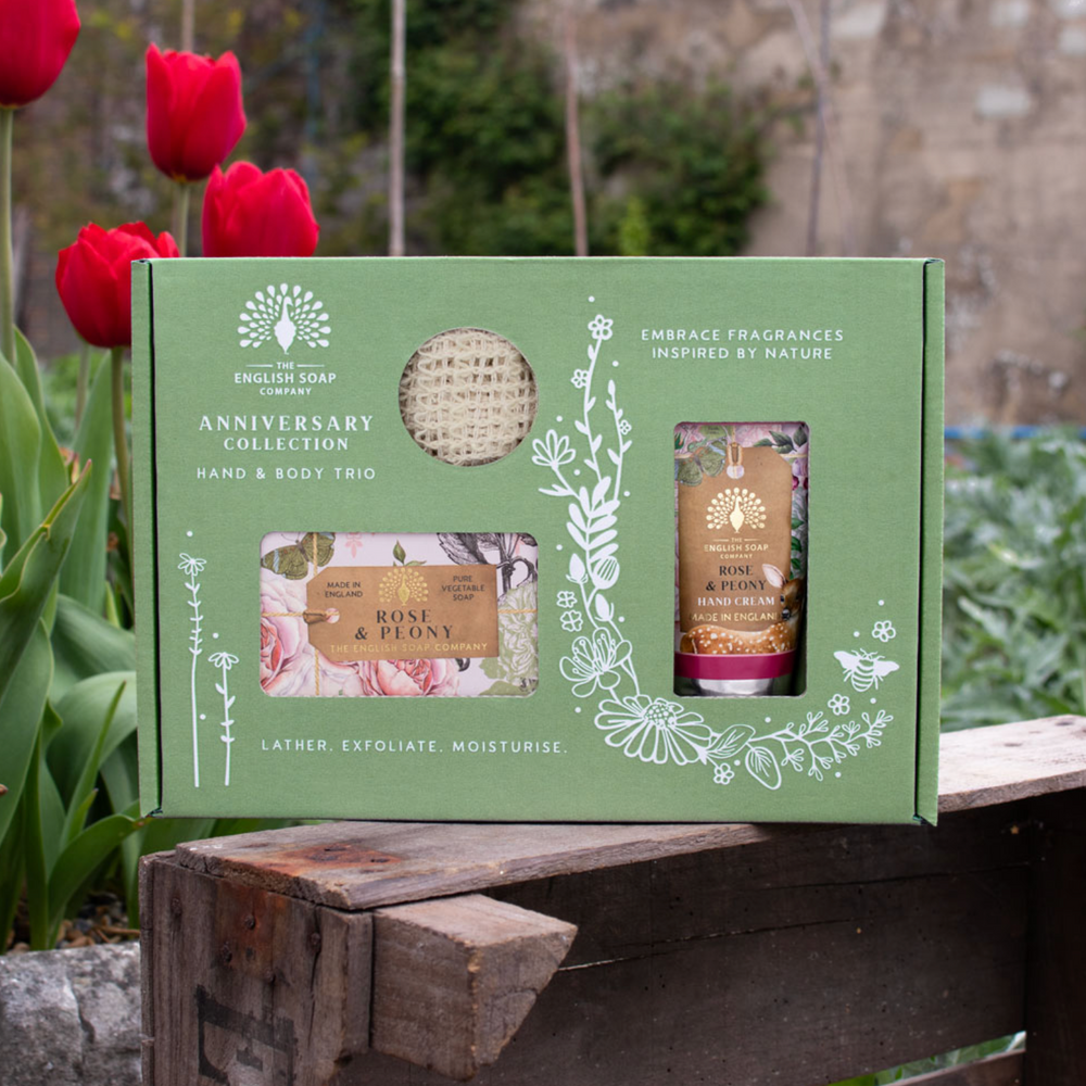 The English Soap Company Anniversary, Rose & Peony Soap & Hand Cream Gift Set