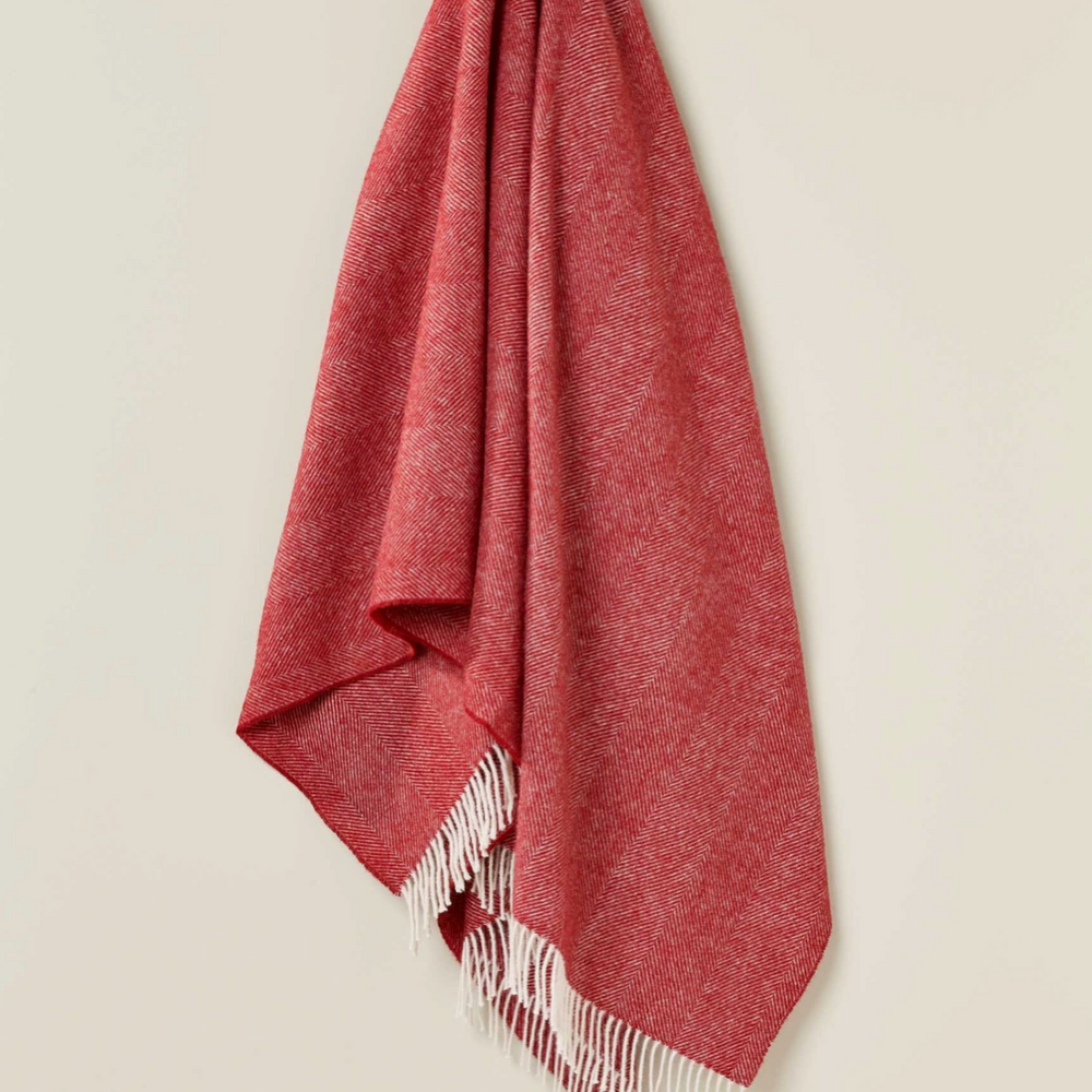 Bronte By Moon Herringbone Pure New Wool Throw, Red