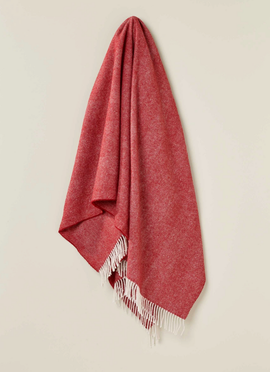 Bronte By Moon Herringbone Pure New Wool Throw, Red