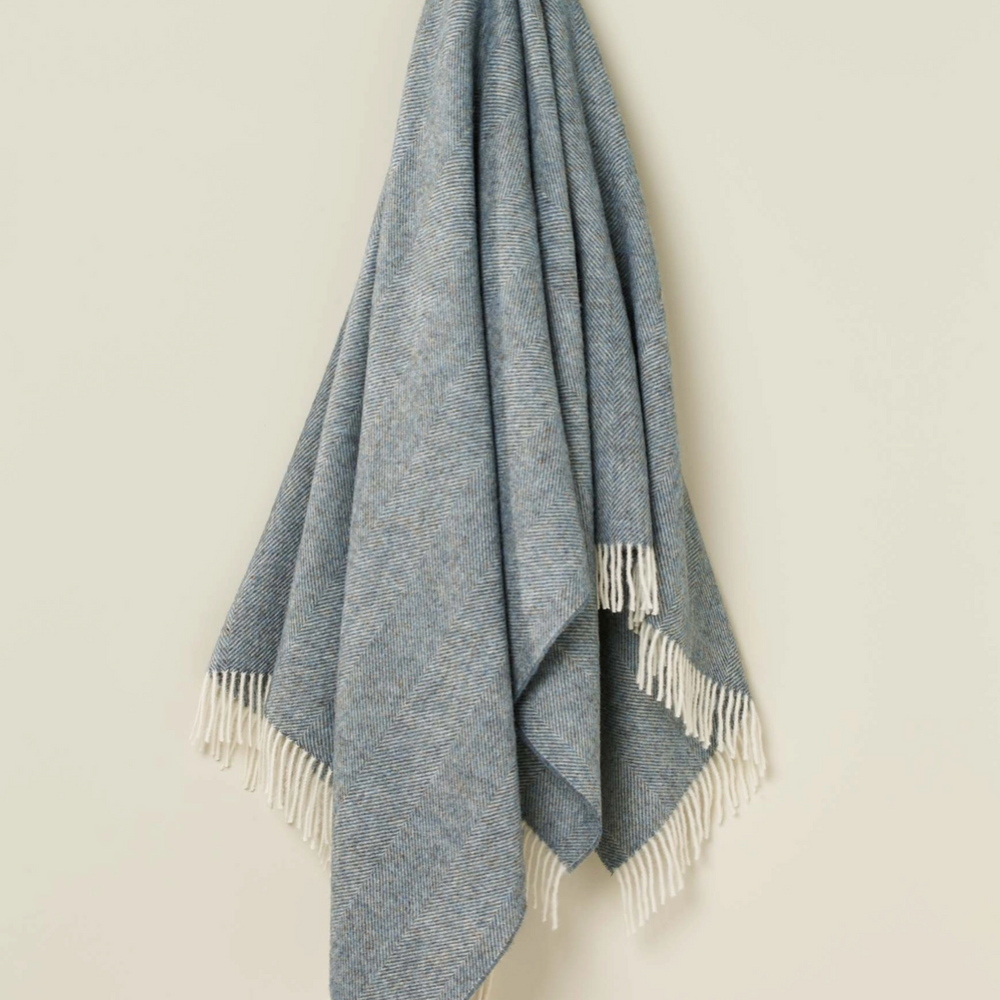 Bronte By Moon Herringbone Pure New Wool Throw, Teal