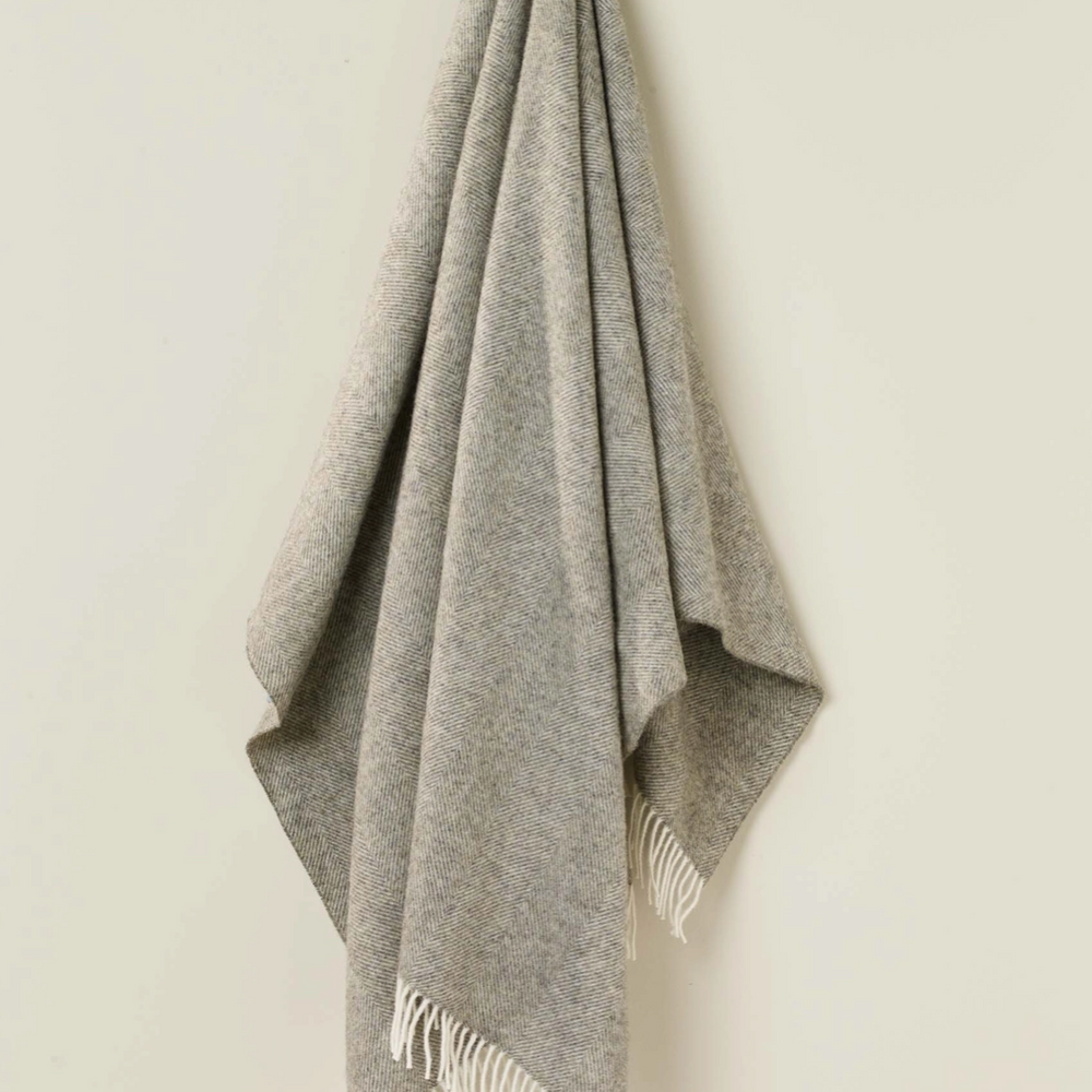 Bronte By Moon Herringbone Pure New Wool Throw, Vintage Grey
