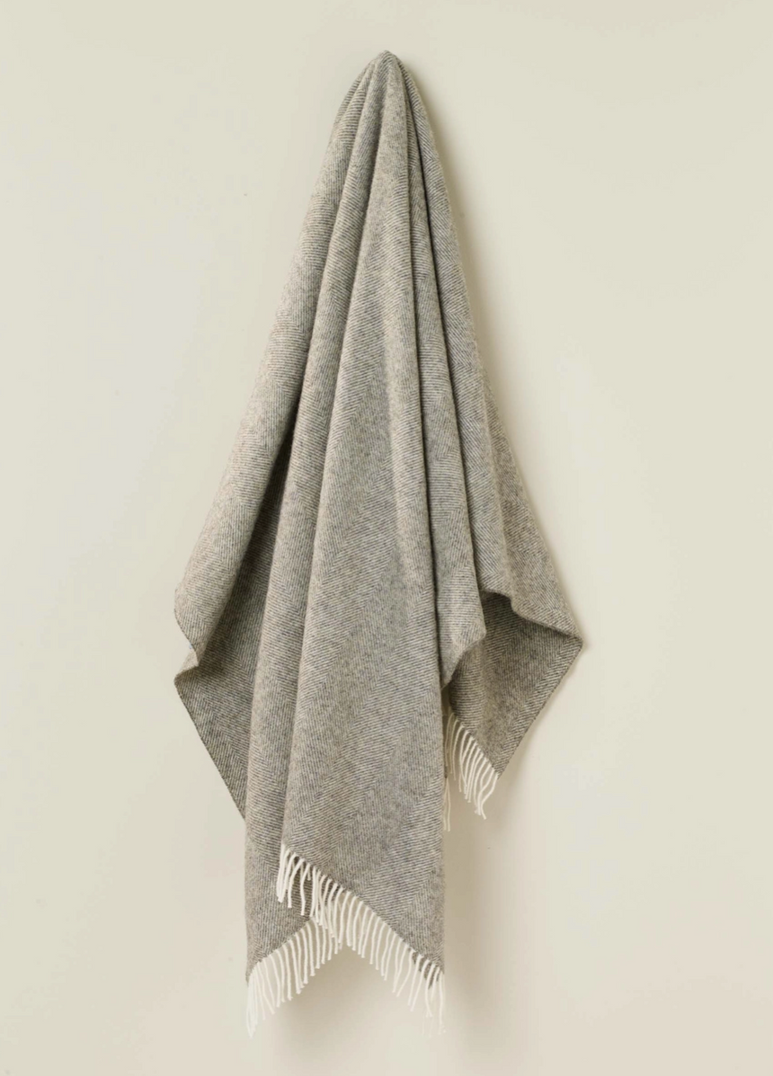 Bronte By Moon Herringbone Pure New Wool Throw, Vintage Grey