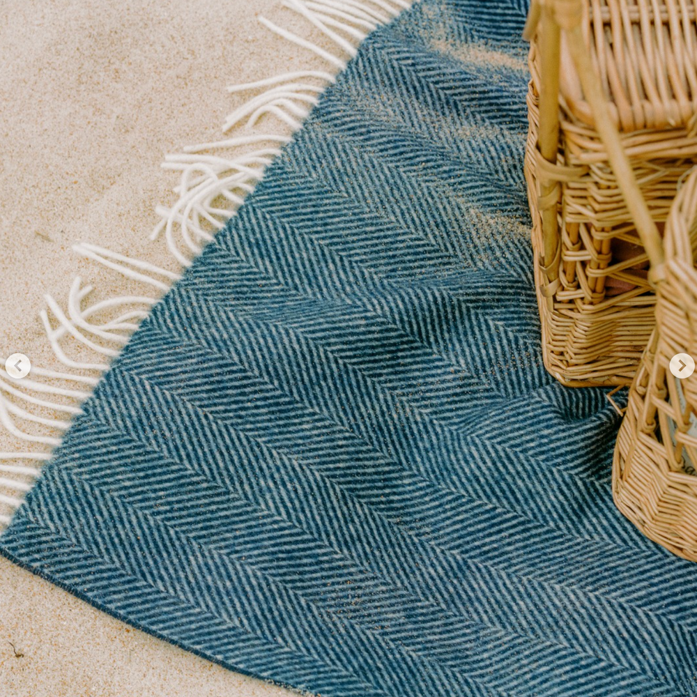 Bronte By Moon Herringbone Pure New Wool Throw, Teal