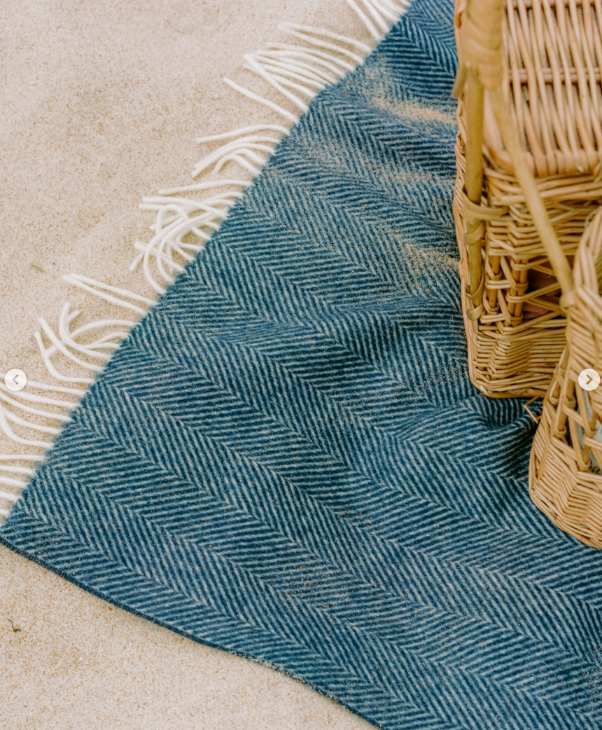 Bronte By Moon Herringbone Pure New Wool Throw, Teal