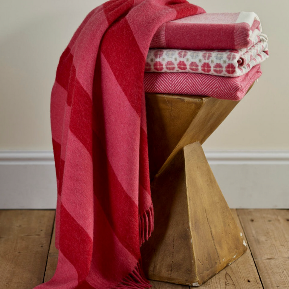 Bronte By Moon Herringbone Pure New Wool Throw, Raspberry Ripple