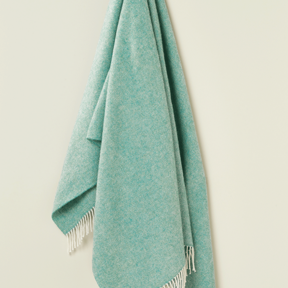 Bronte By Moon Herringbone Pure New Wool Throw, Aqua
