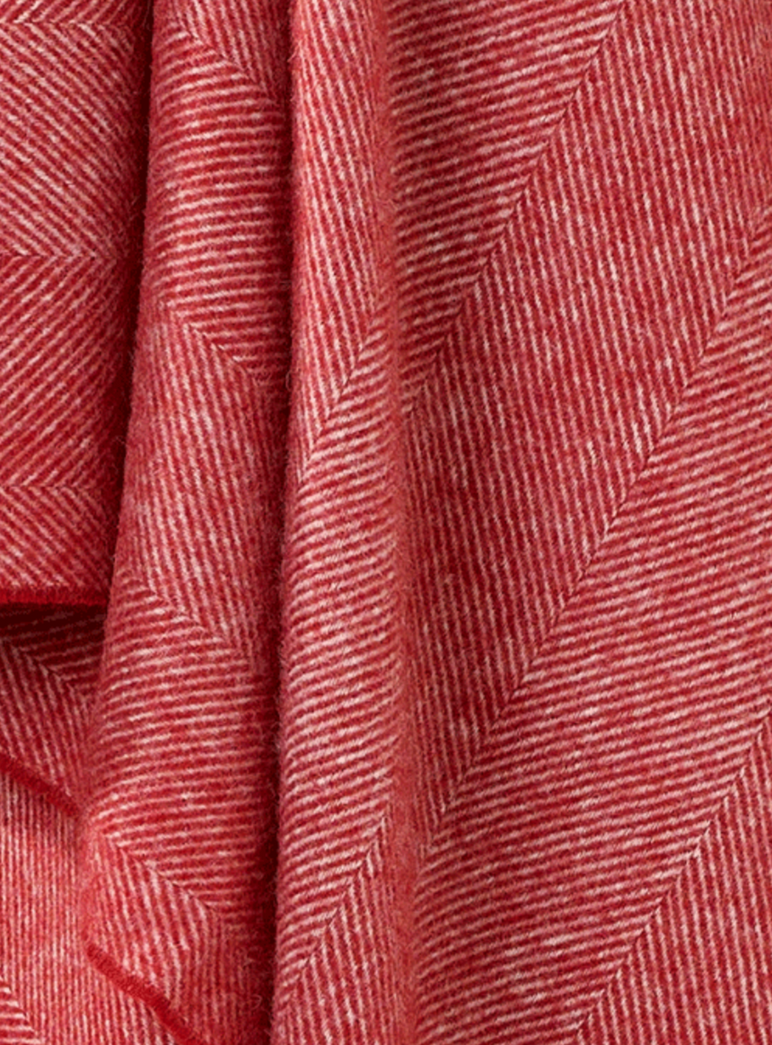 Bronte By Moon Herringbone Pure New Wool Throw, Red