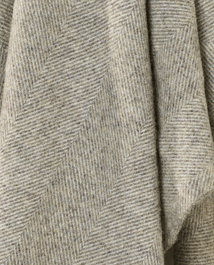 Bronte By Moon Herringbone Pure New Wool Throw, Vintage Grey