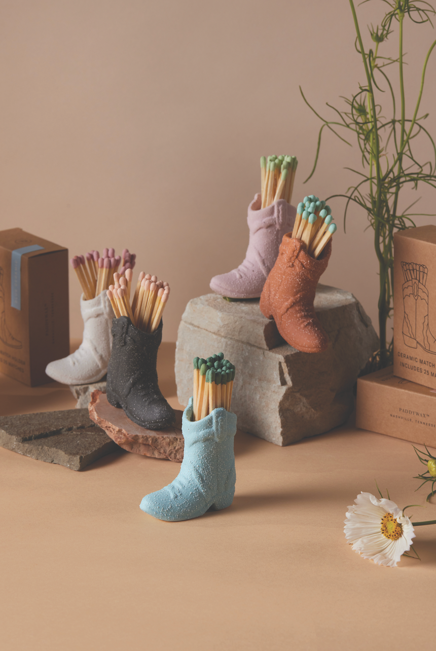 Paddywax Nashville Ceramic Cowboy Boot Match Holder, Pink