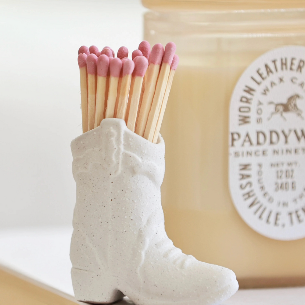 Paddywax Ceramic Cowboy Boot Match Holder, White