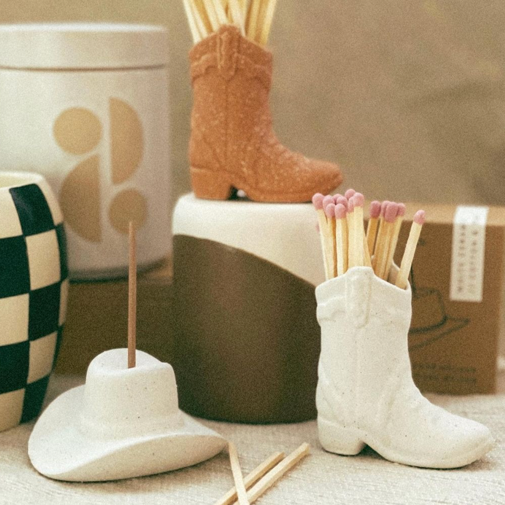 Paddywax Ceramic Cowboy Boot Match Holder, White
