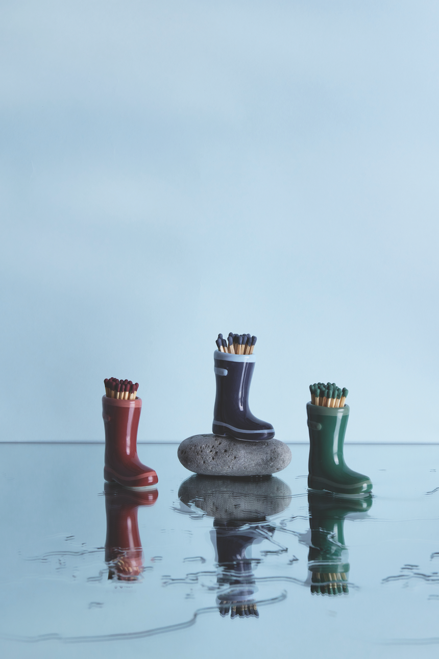 Paddywax Ceramic Wellington Boot Match Holder, Navy Blue