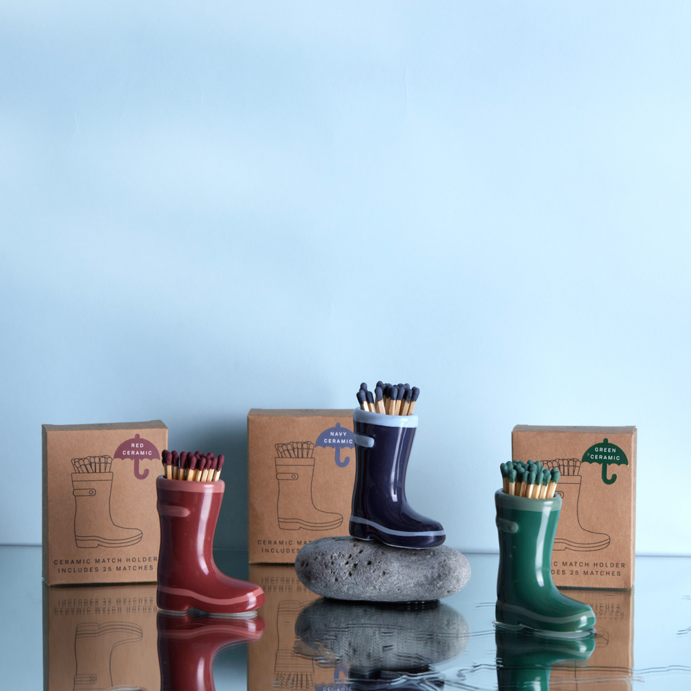 Paddywax Ceramic Wellington Boot Match Holder, Green