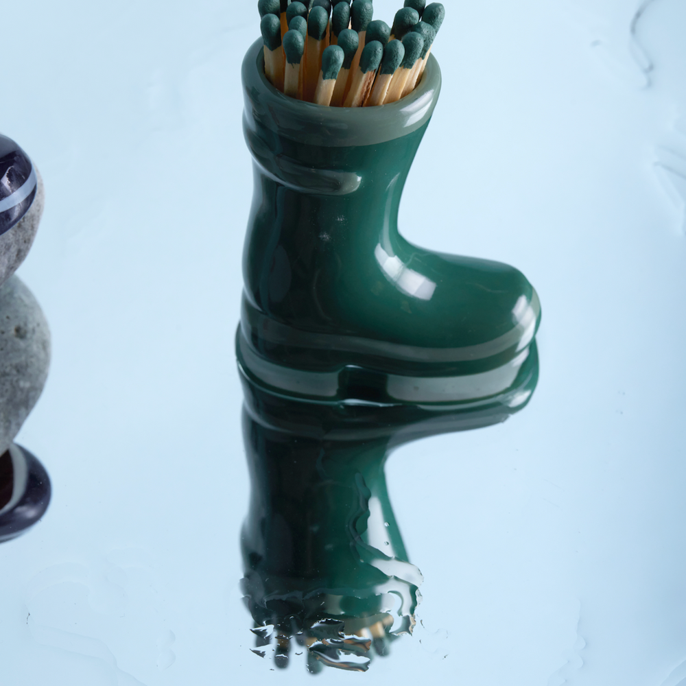 Paddywax Ceramic Wellington Boot Match Holder, Green