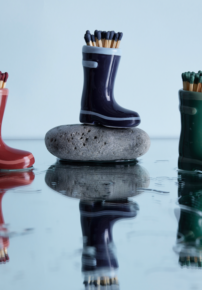 Paddywax Ceramic Wellington Boot Match Holder, Navy Blue