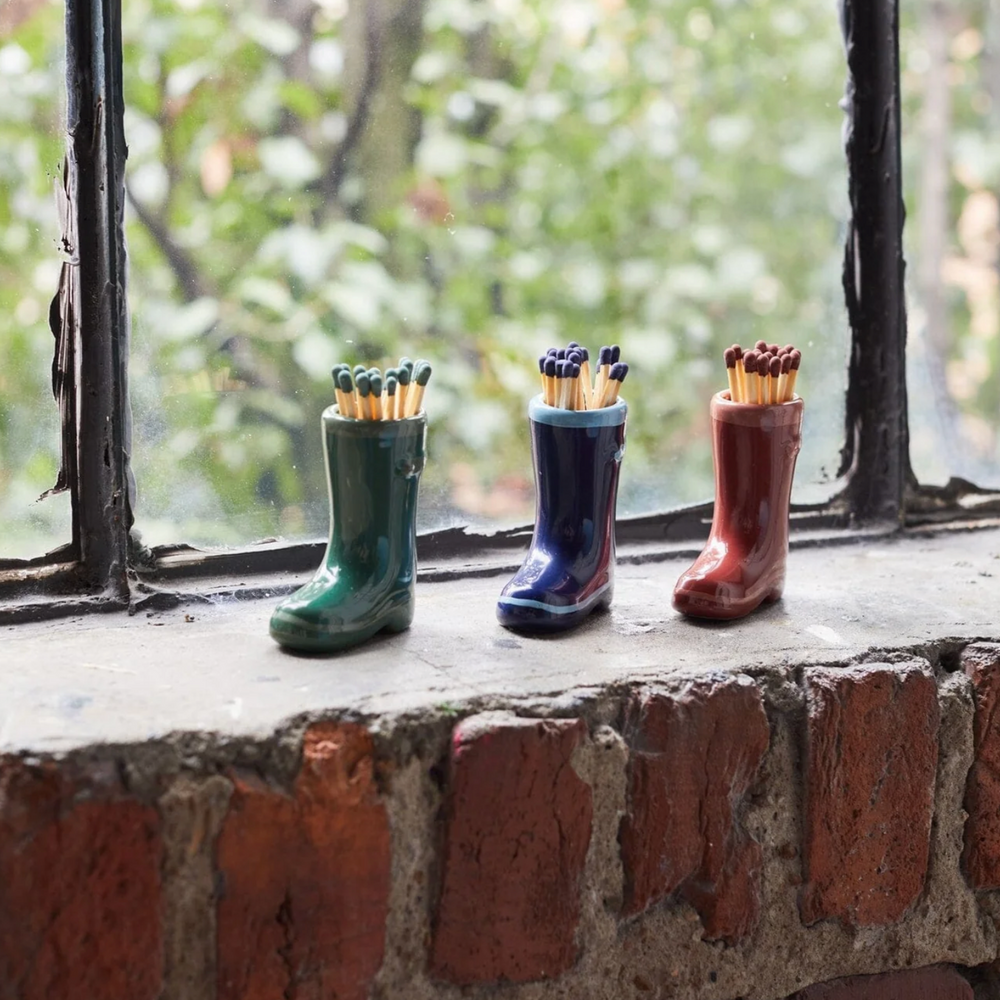 Paddywax Ceramic Wellington Boot Match Holder, Green