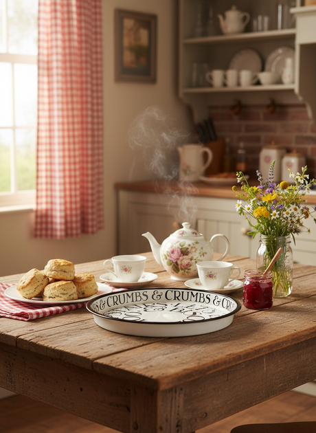 Serving tray  with 'Crumbs & Crumbs' text and black border on a white background