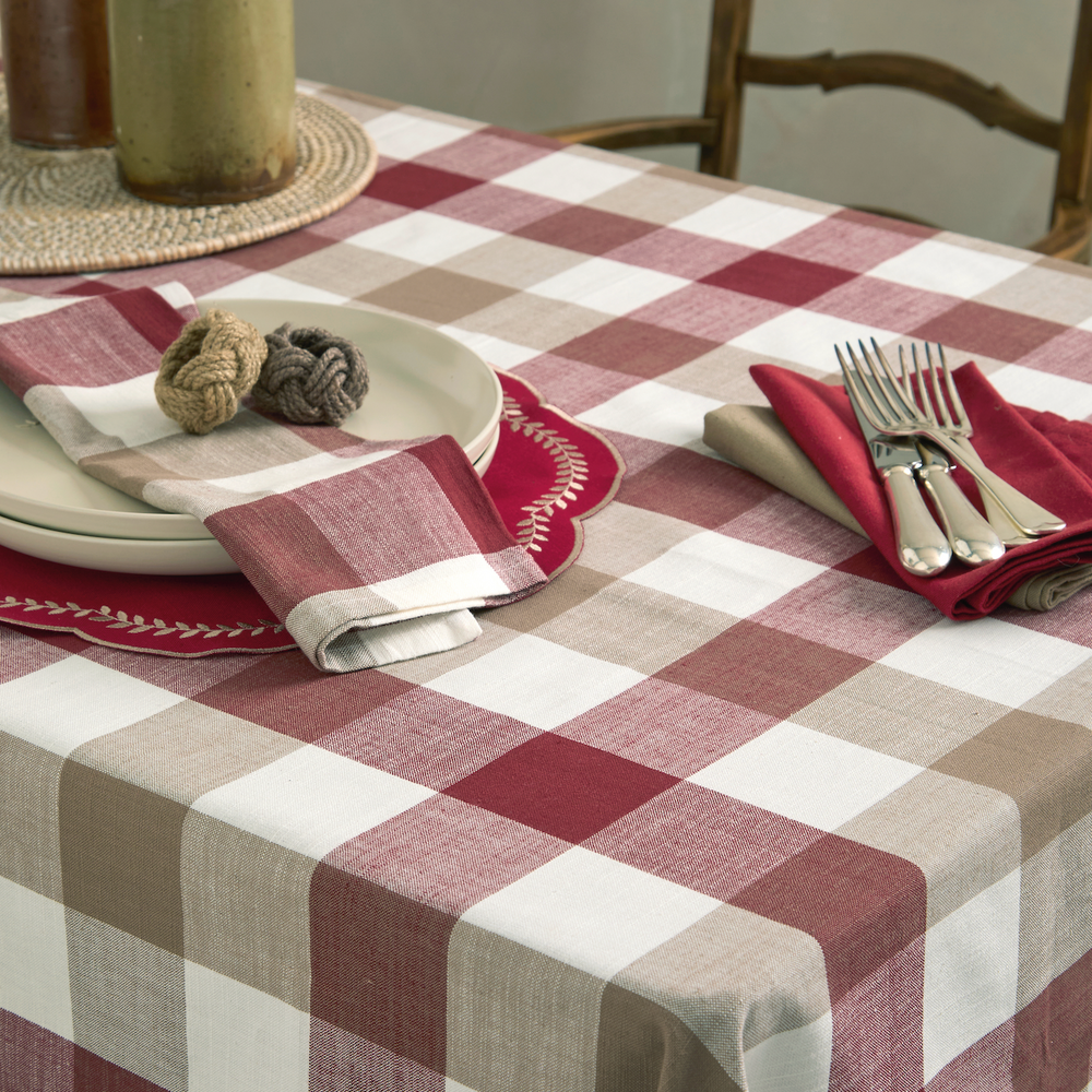 Walton & Co Scalloped Embroidered Leaf Placemat, Red