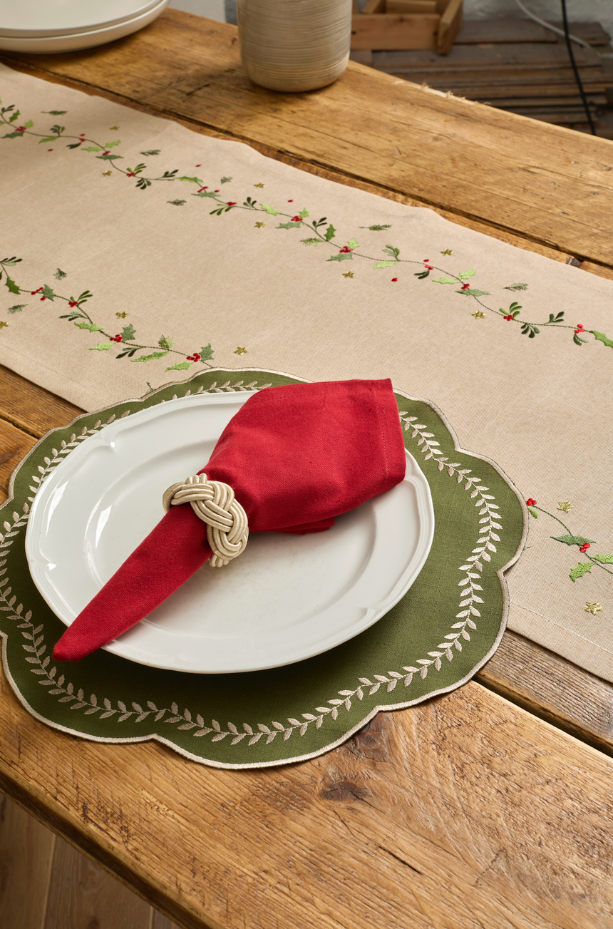 Walton & Co Scalloped Embroidered Leaf Placemat, Green