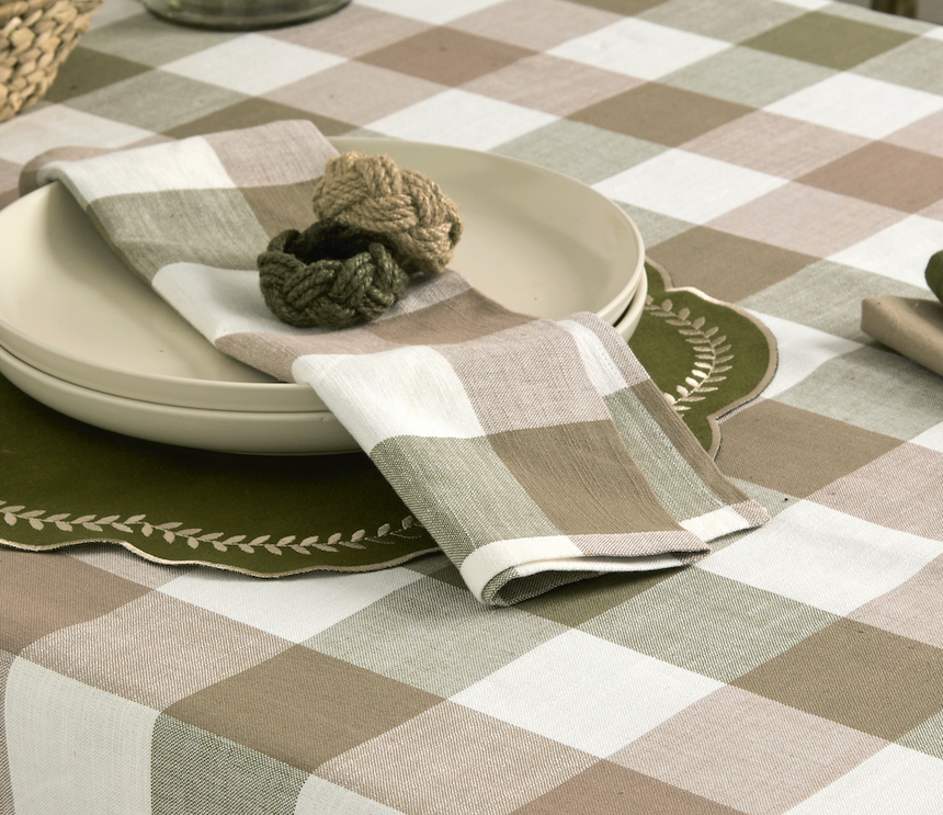 Walton & Co Vermont Tablecloth, Olive & Mocha
