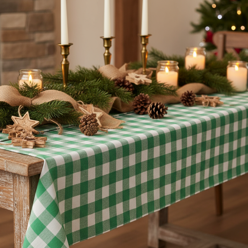 Talking Tables Bon Appetit Gingham Cotton Tablecloth, Green