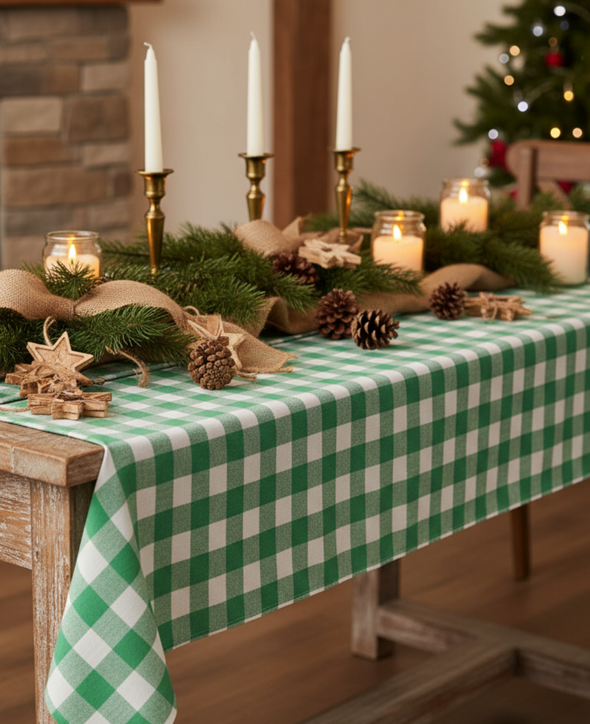 Talking Tables Bon Appetit Gingham Cotton Tablecloth, Green