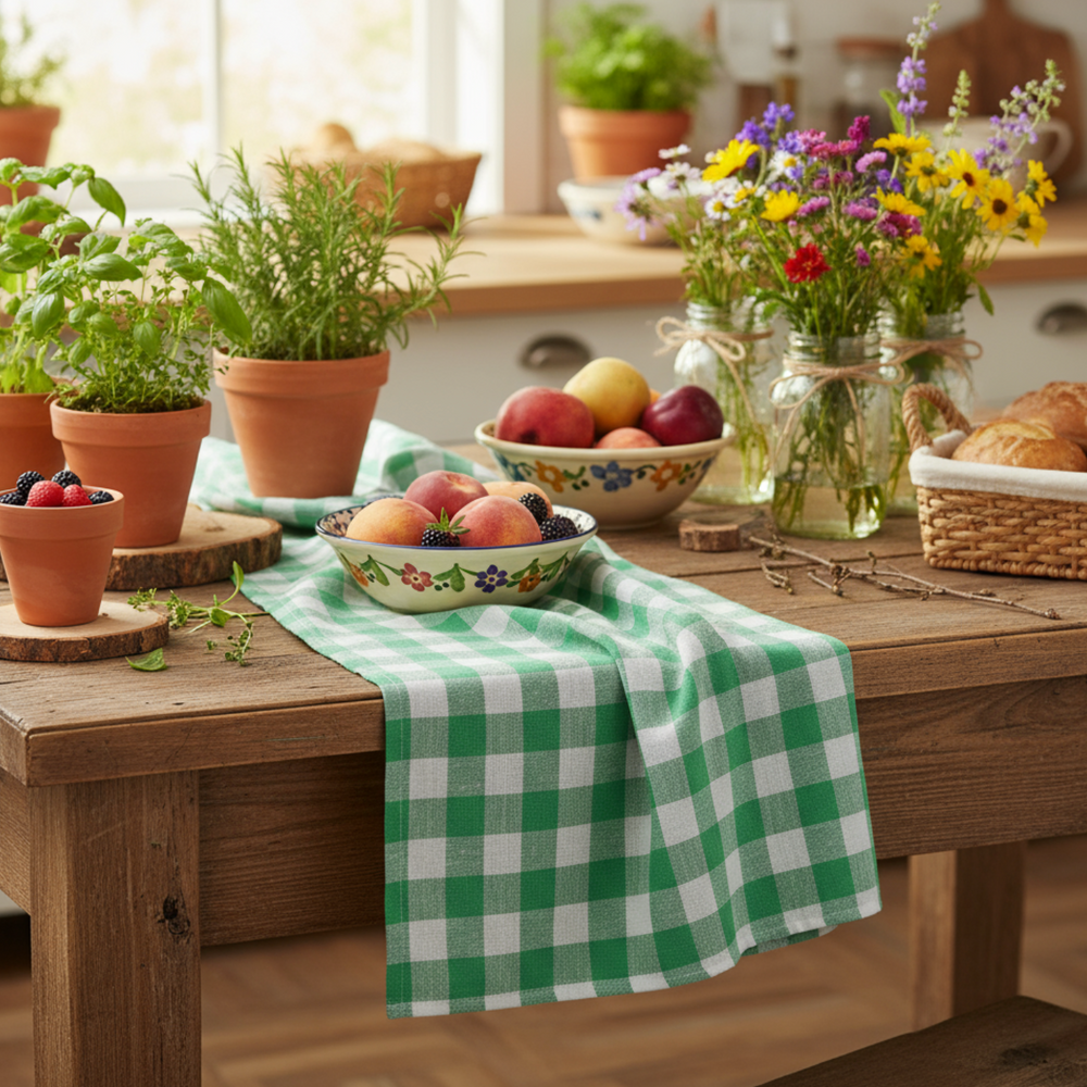 Talking Tables Bon Appetit Gingham Cotton Tablecloth, Green