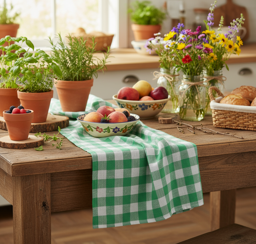 Talking Tables Bon Appetit Gingham Cotton Tablecloth, Green