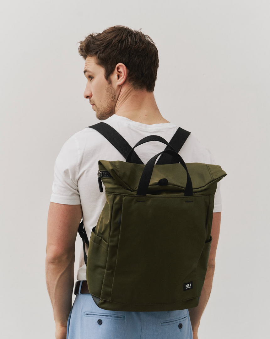 Roka London Black Label, Camden J Rucksack, Military (Sustainable Nylon)
