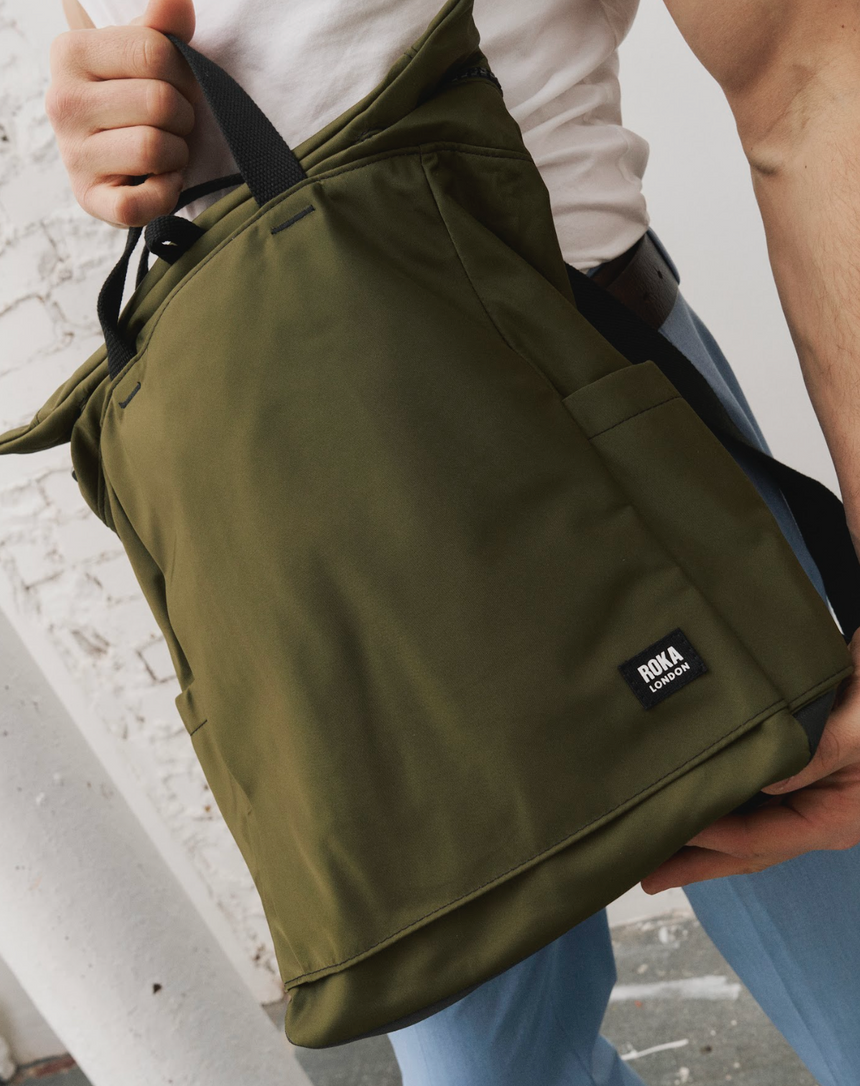 Roka London Black Label, Camden J Rucksack, Military (Sustainable Nylon)